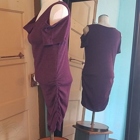Dress Scooped Neck  Blue Sketch Cold Shoulder Purple Women's Size WOMAN'S LARGE - Picture 6 of 11